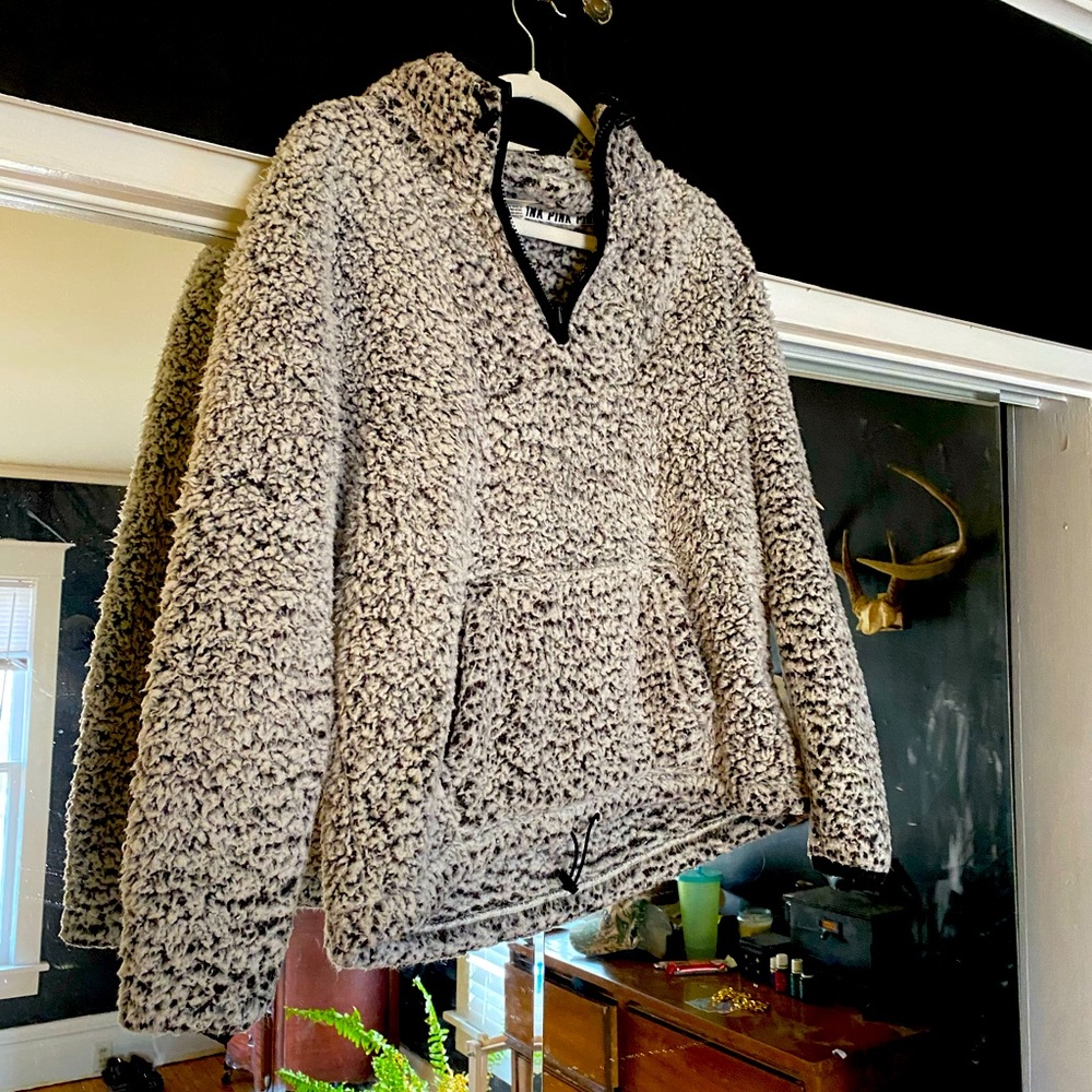 PINK Sherpa sweater.